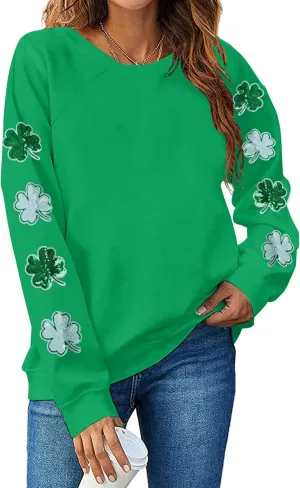 St Patricks Day Sweatshirt Women Shamrock Sweater Notre Dame Shirts Lucky Clover Top Irish Long Sleeve Pullover