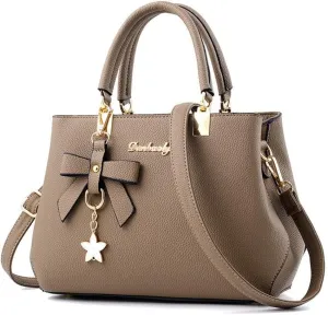 Stylish Womens PU Leather Top Handle Satchel Handbag with Bow Pendant - Versatile Zipper Tote & Crossbody Bag in Green