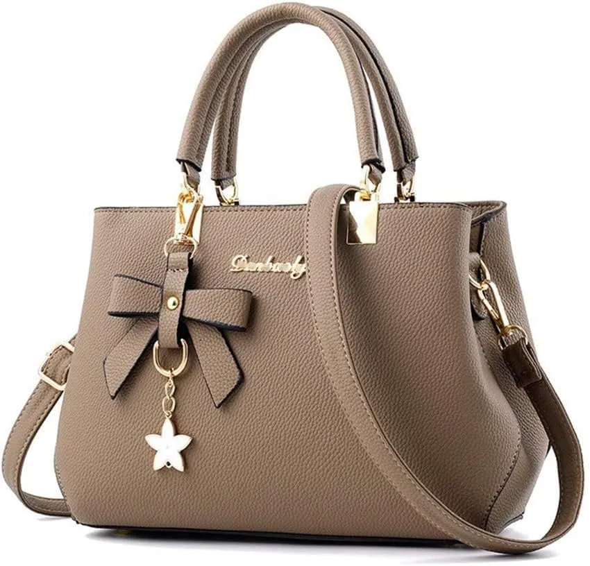 Stylish Womens PU Leather Top Handle Satchel Handbag with Bow Pendant - Versatile Zipper Tote & Crossbody Bag in Green