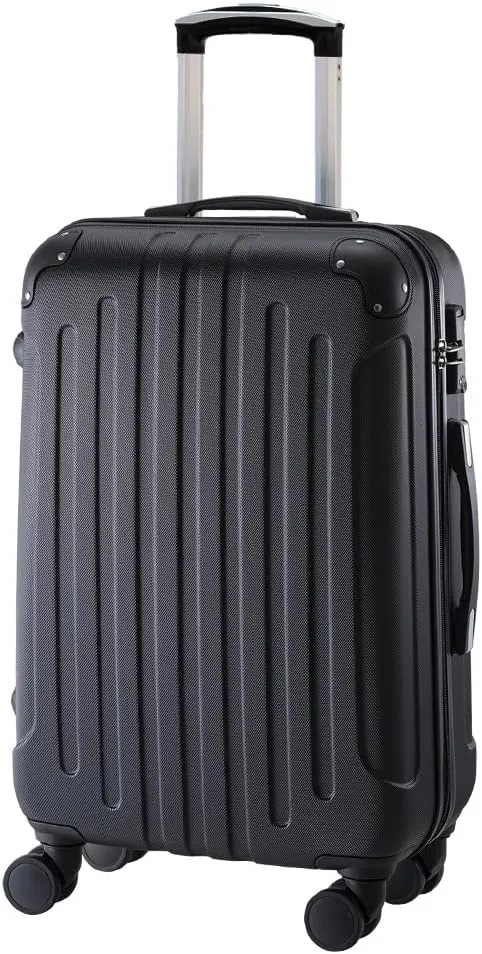 Suitcase Carry Bag - Black - M - 63L - Hard Shell - 8 Spinner Wheels - TSA Lock - Easy-Glide Casters