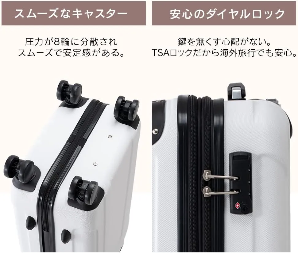 Suitcase Carry Bag - Black - M - 63L - Hard Shell - 8 Spinner Wheels - TSA Lock - Easy-Glide Casters