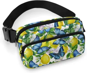 Summer Fresh Lemons Belt Bag Fanny Pack Crossbody Blue Butterfly Fashion Waist Packs With Adjustable Strap For Men Women Travel Hiking Cycling Running