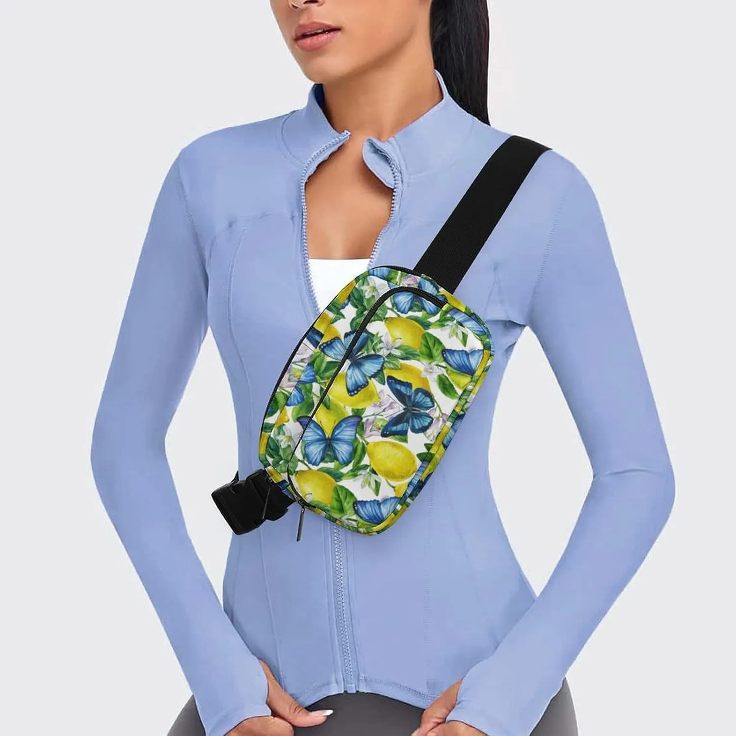 Summer Fresh Lemons Belt Bag Fanny Pack Crossbody Blue Butterfly Fashion Waist Packs With Adjustable Strap For Men Women Travel Hiking Cycling Running