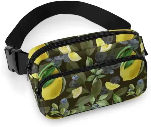 Summer Retro Lemons Fanny Pack Belt Bag with Adjustable Strap Fresh Blueberries Waist Packs Small Pouch Crossbody Bags for Hiking Running Cycling Traveling