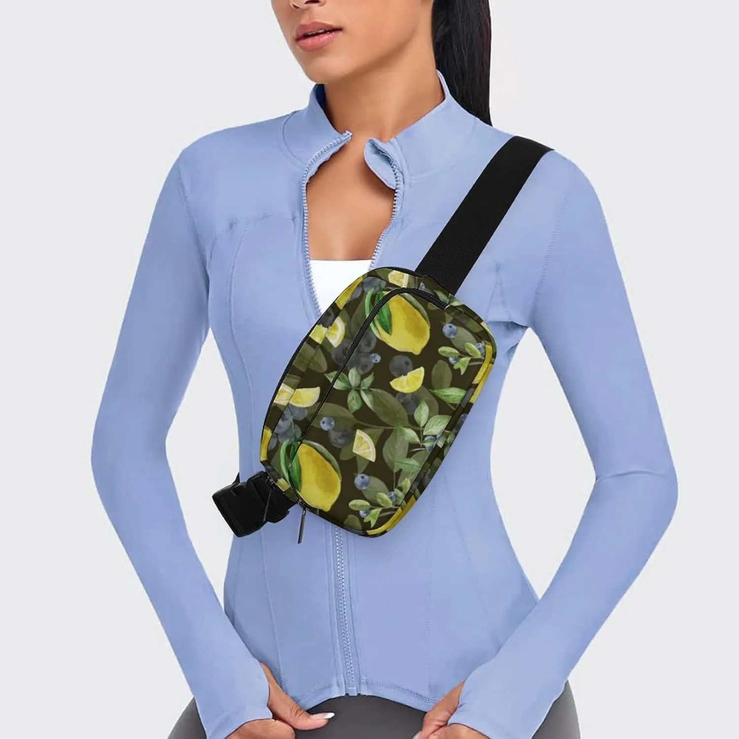 Summer Retro Lemons Fanny Pack Belt Bag with Adjustable Strap Fresh Blueberries Waist Packs Small Pouch Crossbody Bags for Hiking Running Cycling Traveling