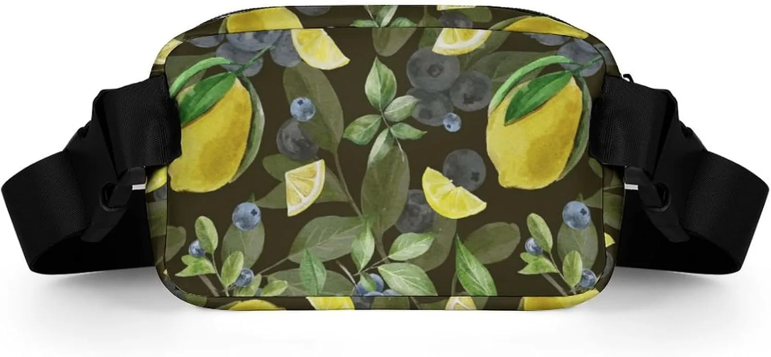 Summer Retro Lemons Fanny Pack Belt Bag with Adjustable Strap Fresh Blueberries Waist Packs Small Pouch Crossbody Bags for Hiking Running Cycling Traveling