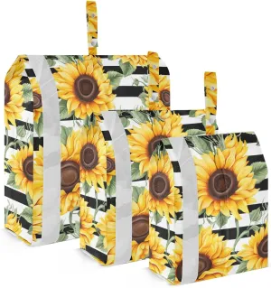 Sunflowers Leaves Stripe Packing Cubes for Travel 3 Set Compression Cubes Luggage Organizers for Easy Packing