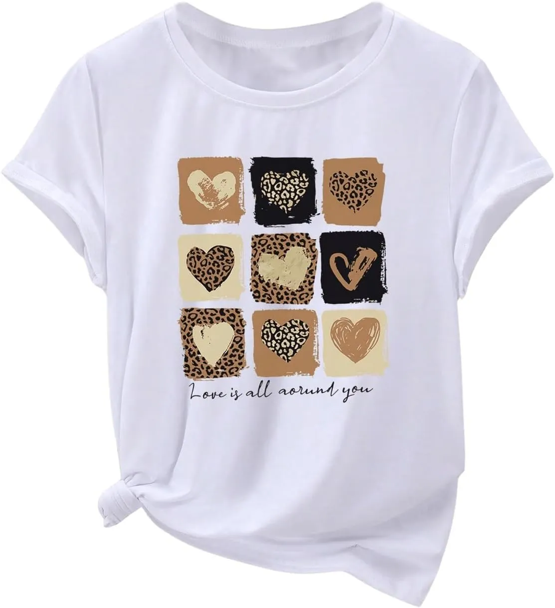 SweatyRocks Women's Heart Graphic Letter Print Tees Short Sleeve Crew Neck Casual T Shirt Tops