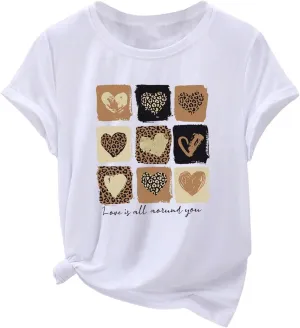 SweatyRocks Women's Heart Graphic Letter Print Tees Short Sleeve Crew Neck Casual T Shirt Tops