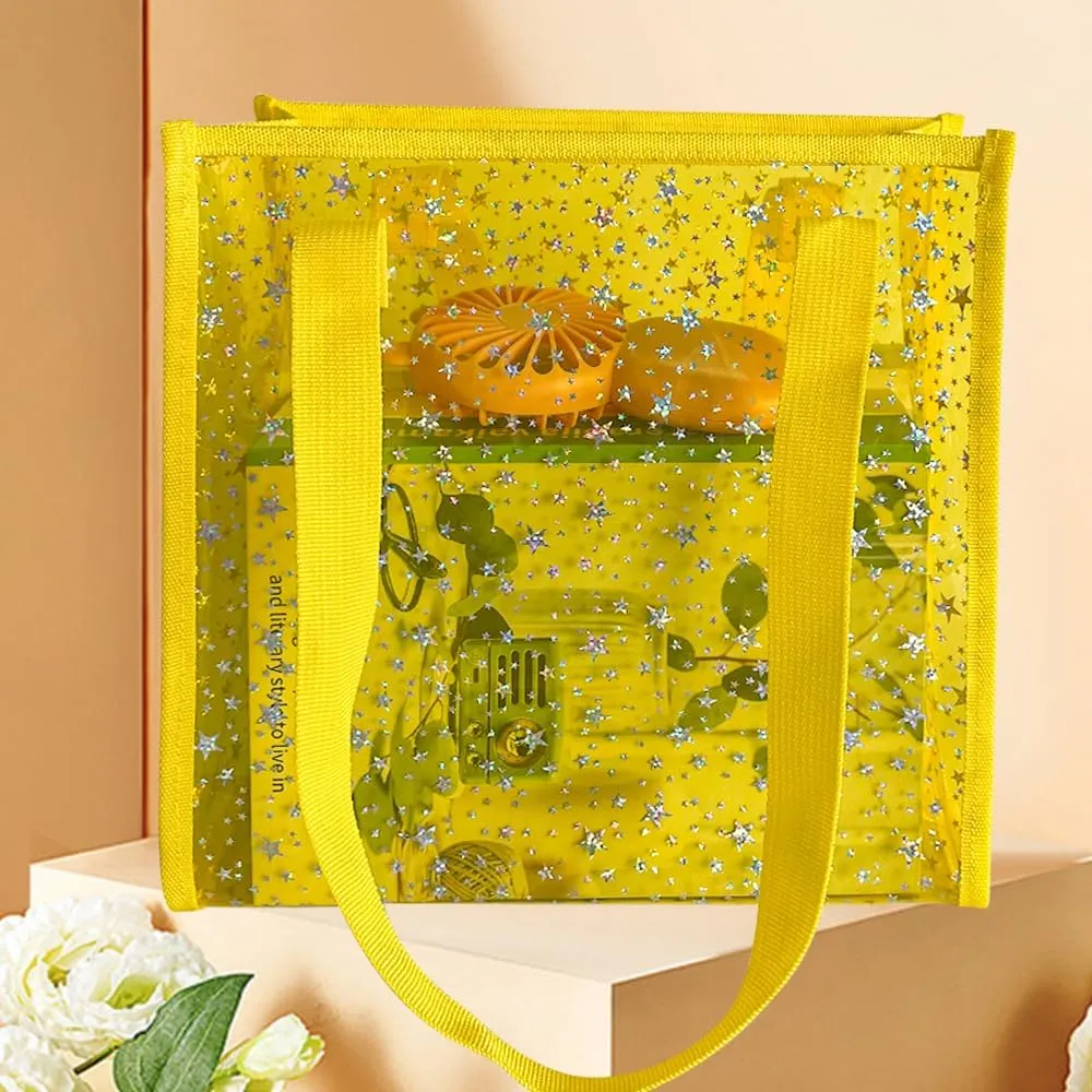 Transparent Tote Bag with Stars Pattern Print, Large Capacity Shopping Bag, Reusable Bag 10 x 9.83.9 inches
