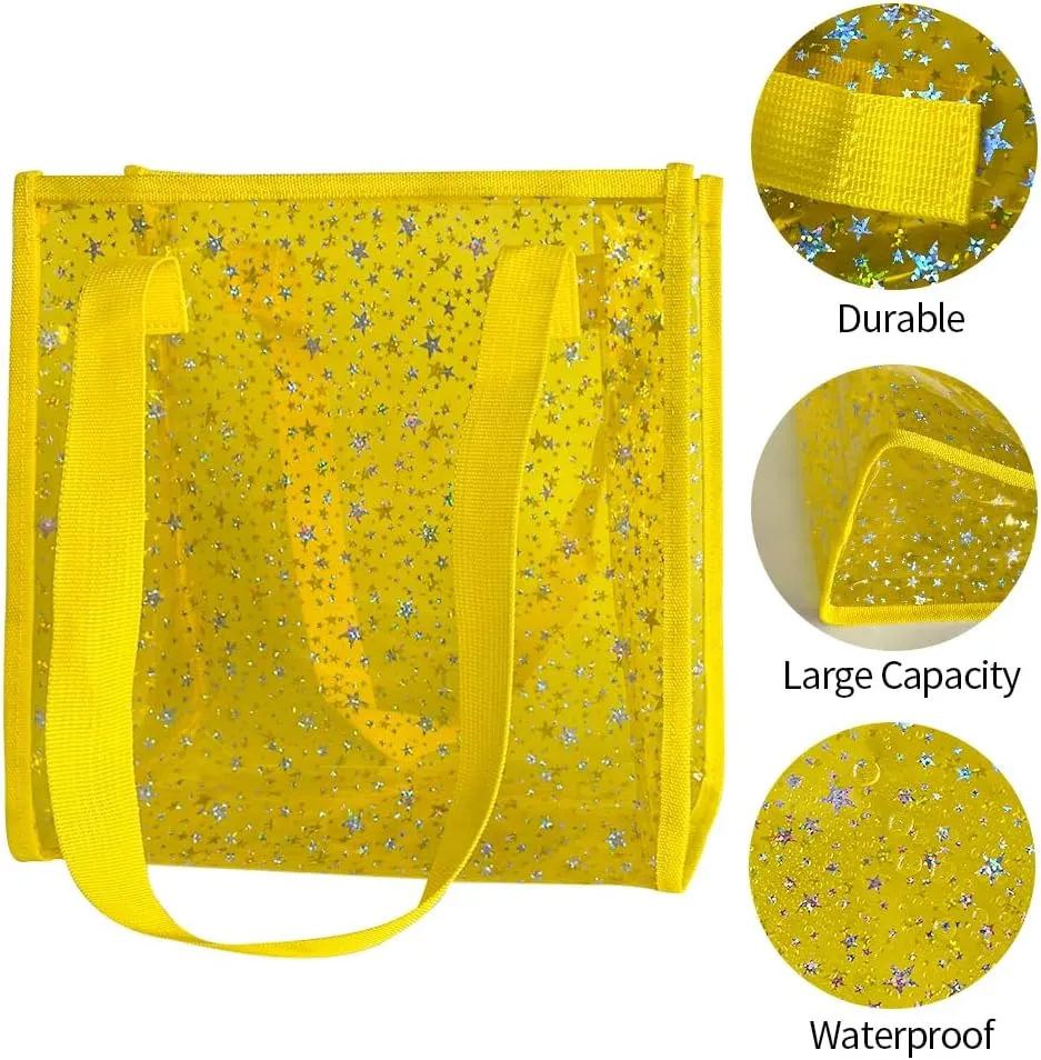 Transparent Tote Bag with Stars Pattern Print, Large Capacity Shopping Bag, Reusable Bag 10 x 9.83.9 inches
