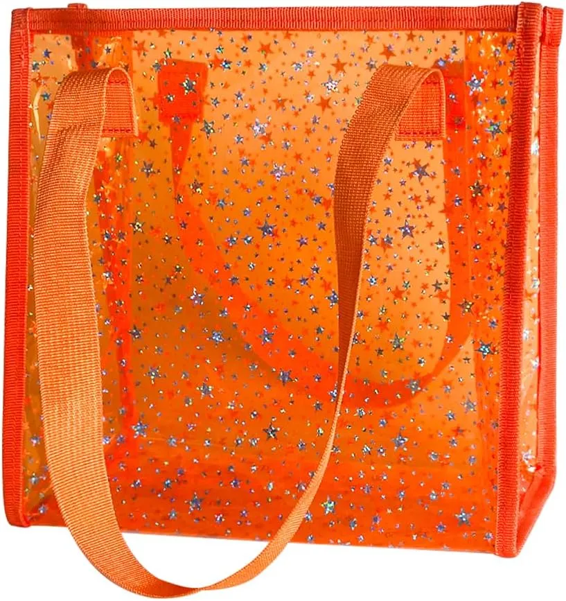 Transparent Tote Bag with Stars Pattern Print, Large Capacity Shopping Bag, Reusable Bag 10 x 9.83.9 inches
