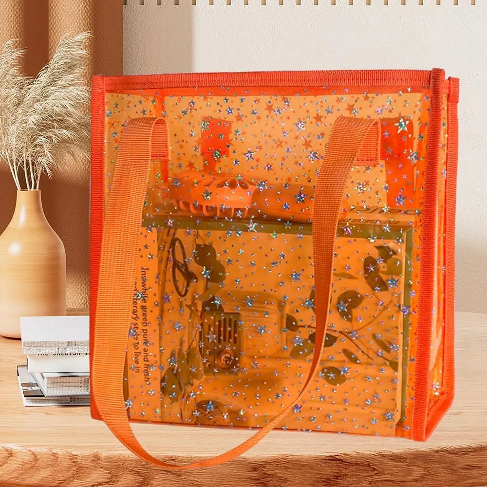 Transparent Tote Bag with Stars Pattern Print, Large Capacity Shopping Bag, Reusable Bag 10 x 9.83.9 inches