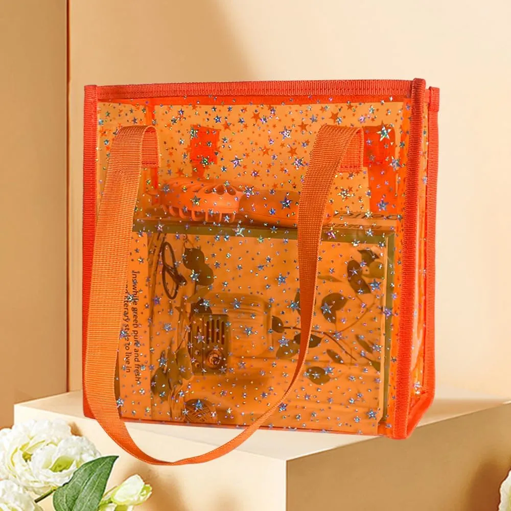 Transparent Tote Bag with Stars Pattern Print, Large Capacity Shopping Bag, Reusable Bag 10 x 9.83.9 inches