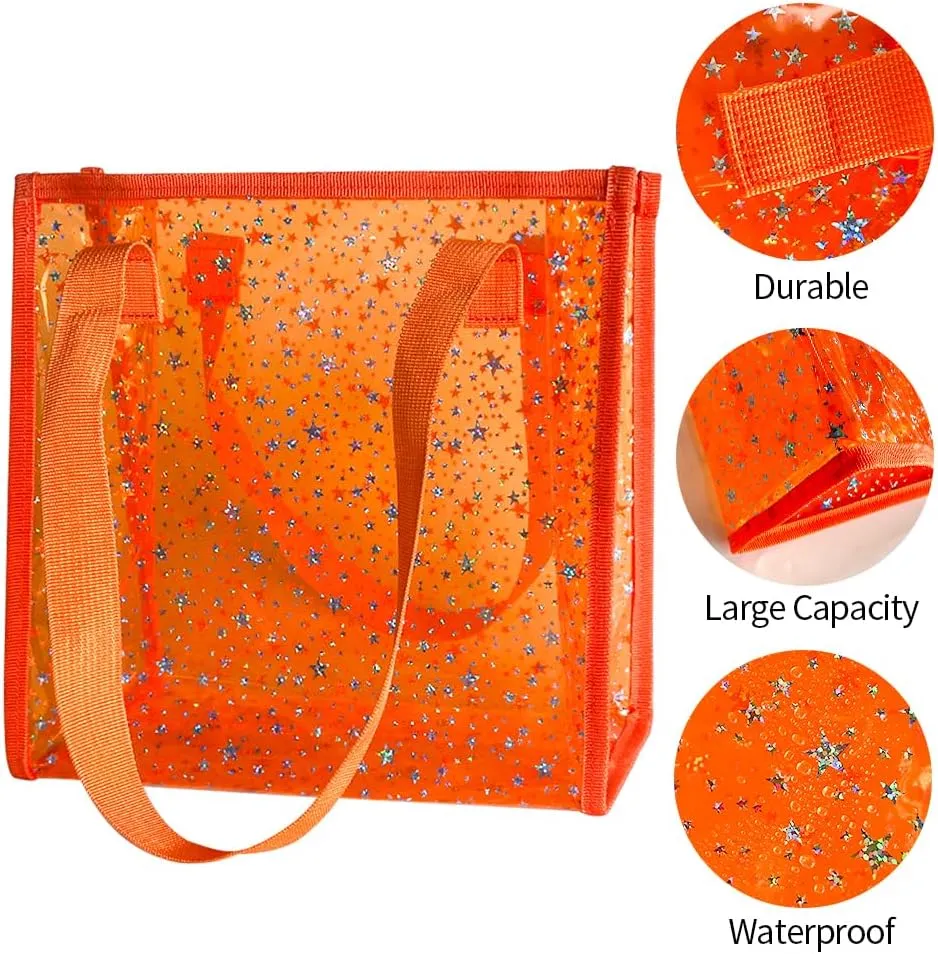 Transparent Tote Bag with Stars Pattern Print, Large Capacity Shopping Bag, Reusable Bag 10 x 9.83.9 inches