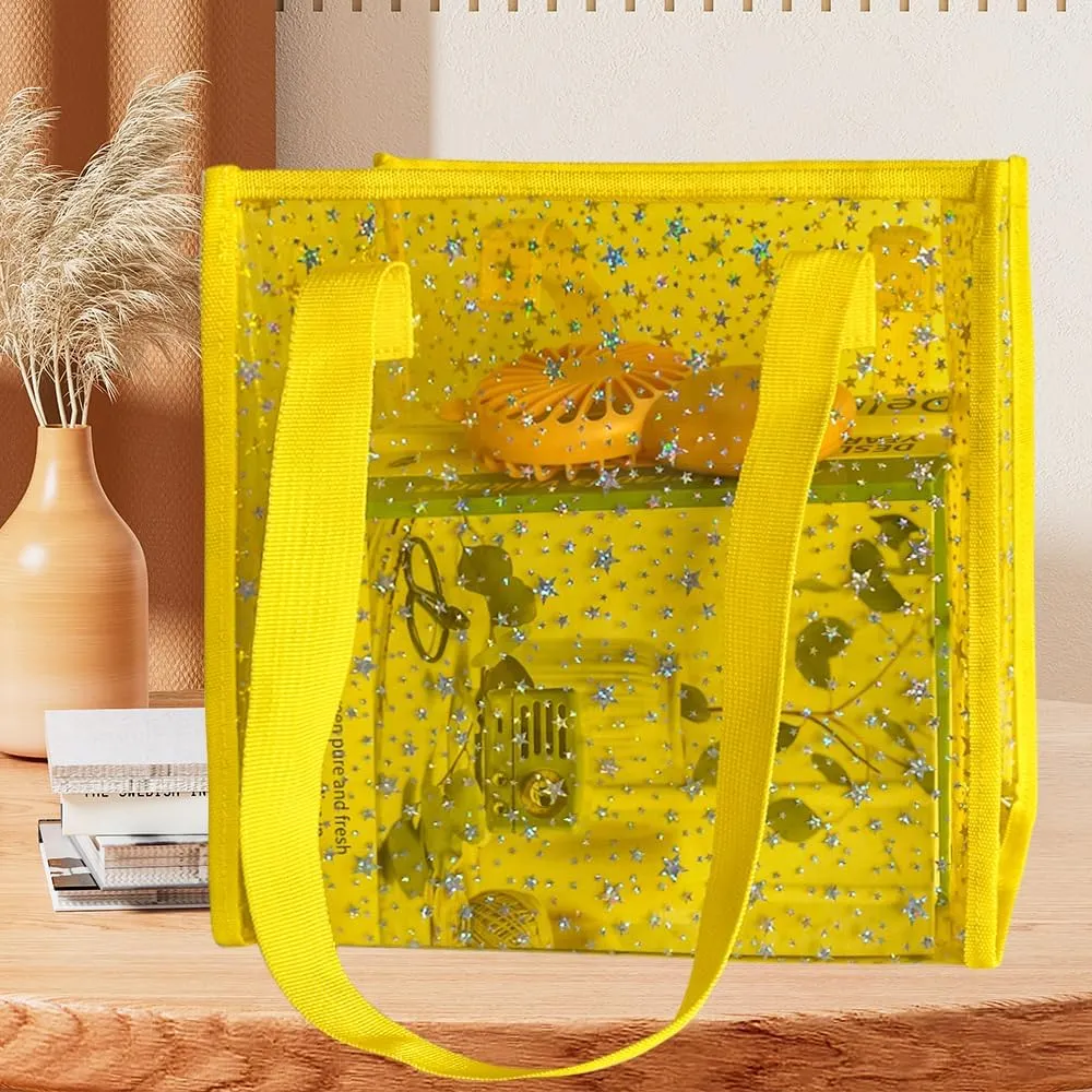 Transparent Tote Bag with Stars Pattern Print, Large Capacity Shopping Bag, Reusable Bag 10 x 9.83.9 inches