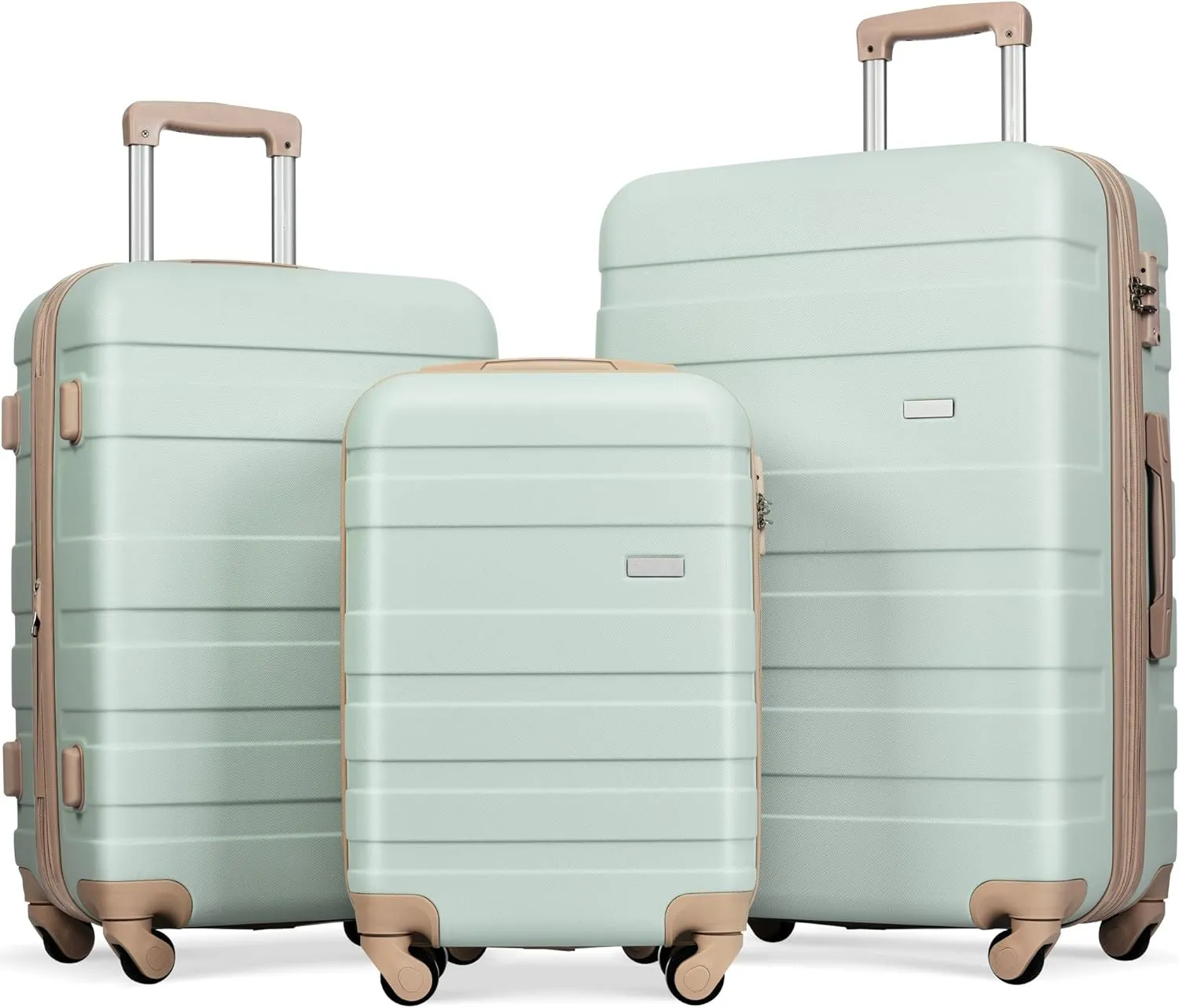 Travel Easy with Expandable 3-Piece Luggage Set, Lightweight ABS Material, Durable Hardshell, Spinner Wheels, Grey Green
