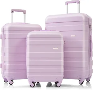 Travel Easy with Lightweight Hardshell Luggage Set, 3-Piece Spinner Suitcase Set for Secure Packing, Purple