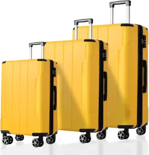 Travel Made Easy with 3-Piece Expandable Hard Shell Luggage Set, Lightweight with Spinner Wheels, Yellow
