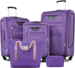 Travel Made Easy with 3 Piece Expandable Luggage Set, Lightweight Softshell with Spinner Wheels, Purple