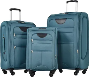 Travel Made Easy with Expandable 3 Piece Softside Luggage Set, Lightweight with Spinner Wheels, Green