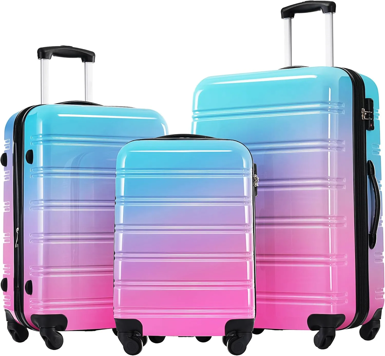 Travel Made Easy with Expandable Hardshell Luggage Set, 3-Piece Set with Spinner Wheels, Blue and Red