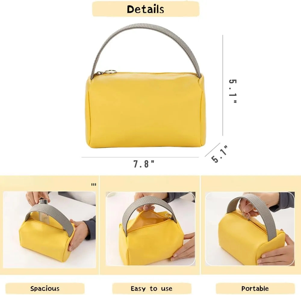 Travel Makeup Bag, Simplistic Waterproof Toiletry Bag Large Capacity Cosmetic Bag with Handles, Makeup Organizer Pouch (Light Brown)