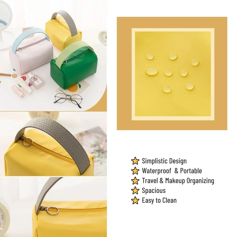 Travel Makeup Bag, Simplistic Waterproof Toiletry Bag Large Capacity Cosmetic Bag with Handles, Makeup Organizer Pouch (Yellow)