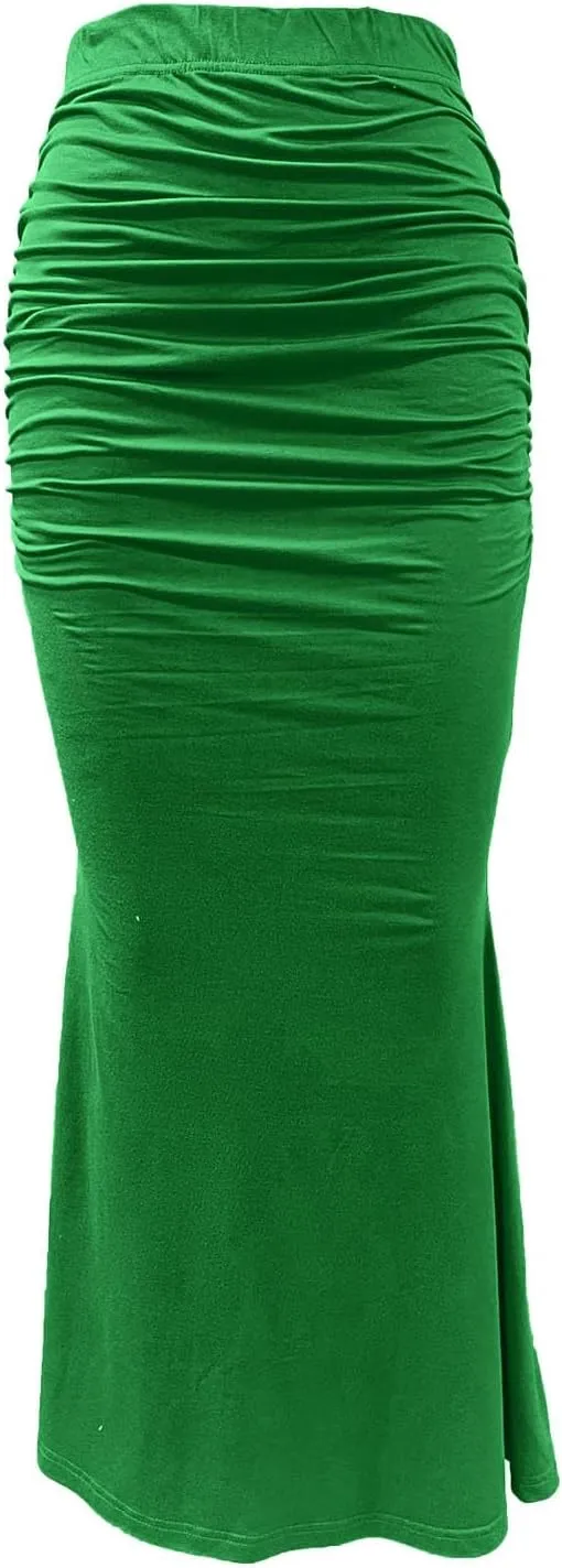 TUNUSKAT Womens Elegant Maxi Mermaid Skirts Summer Sexy Ruched High Waisted Long Skirt Stretch Casual Beach Vacation Outfits