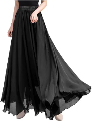 TUNUSKAT Womens Summer Flowy Maxi Skirts Casual Chiffon Bohemian Beach Long Skirt Elastic High Waisted Boho Vacation Dress