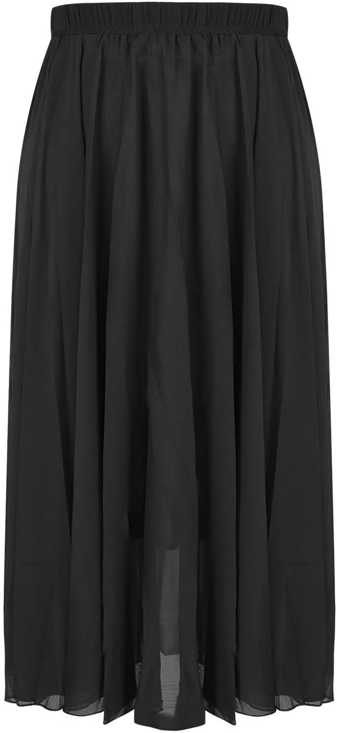 TUNUSKAT Womens Summer Flowy Maxi Skirts Casual Chiffon Bohemian Beach Long Skirt Elastic High Waisted Boho Vacation Dress