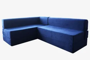 Uberlyfe L Shaped Sofa Bed, Quilted Blue | 5 Seater