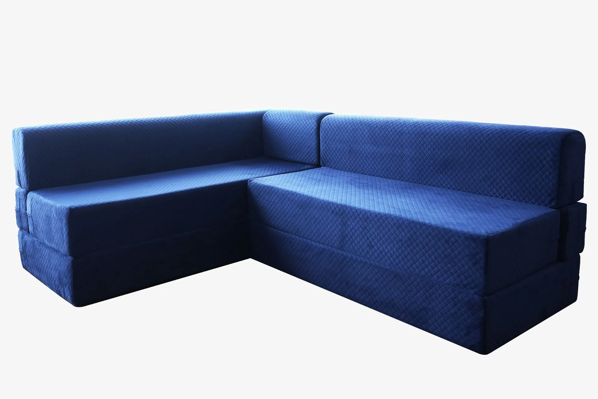Uberlyfe L Shaped Sofa Bed, Quilted Blue | 5 Seater