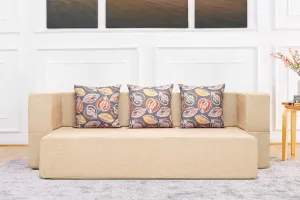 Uberlyfe New Age Folding Sofa Bed, Beige | 3 Seater | 3 Cushions- Fallen Leaves Pattern