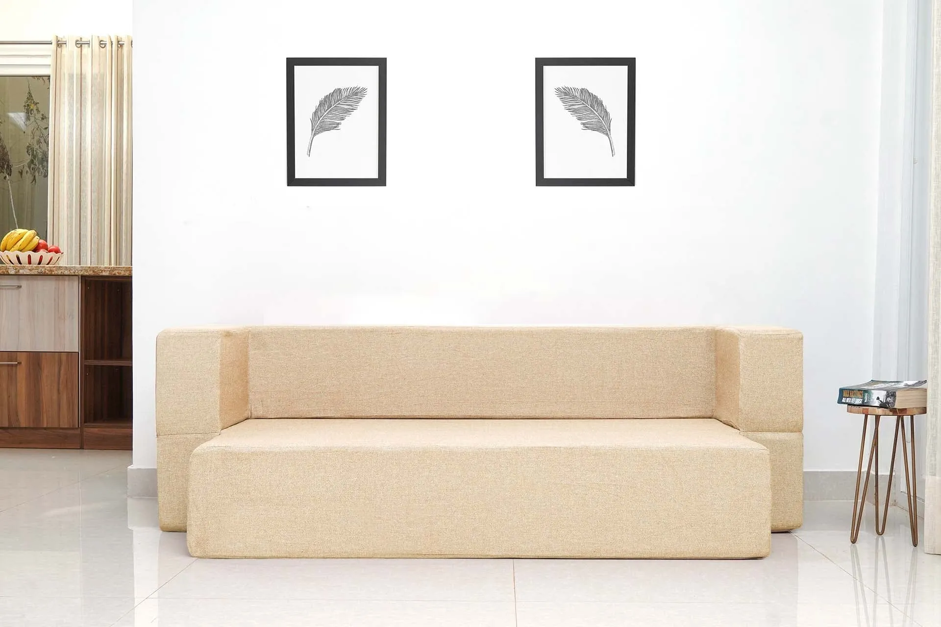 Uberlyfe New Age Folding Sofa Bed, Beige | 3 Seater