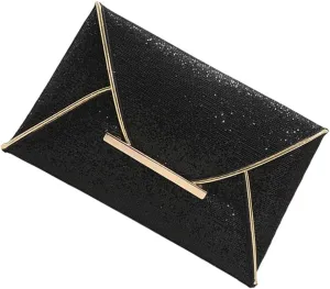 Vaguelly Minimalist Dinner Bag Black Evening Clutch for Women Fashionable Envelope Purse Versatile Handbag for Wedding Parties