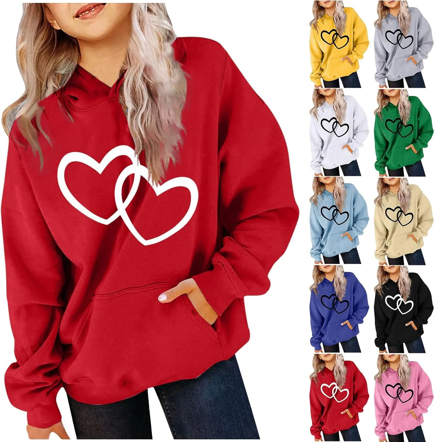 valentines Outfit Girl Oversized Long Sleeve Heart Hoodie Cute Teen Girls Valentine Shirt Preppy Clothes