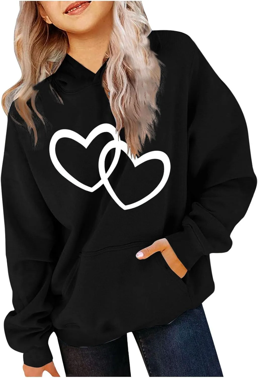 valentines Outfit Girl Oversized Long Sleeve Heart Hoodie Cute Teen Girls Valentine Shirt Preppy Clothes