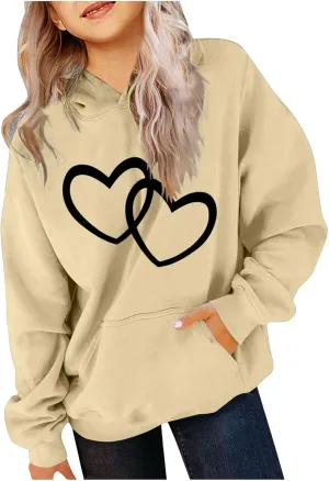 valentines Outfit Girl Oversized Long Sleeve Heart Hoodie Cute Teen Girls Valentine Shirt Preppy Clothes