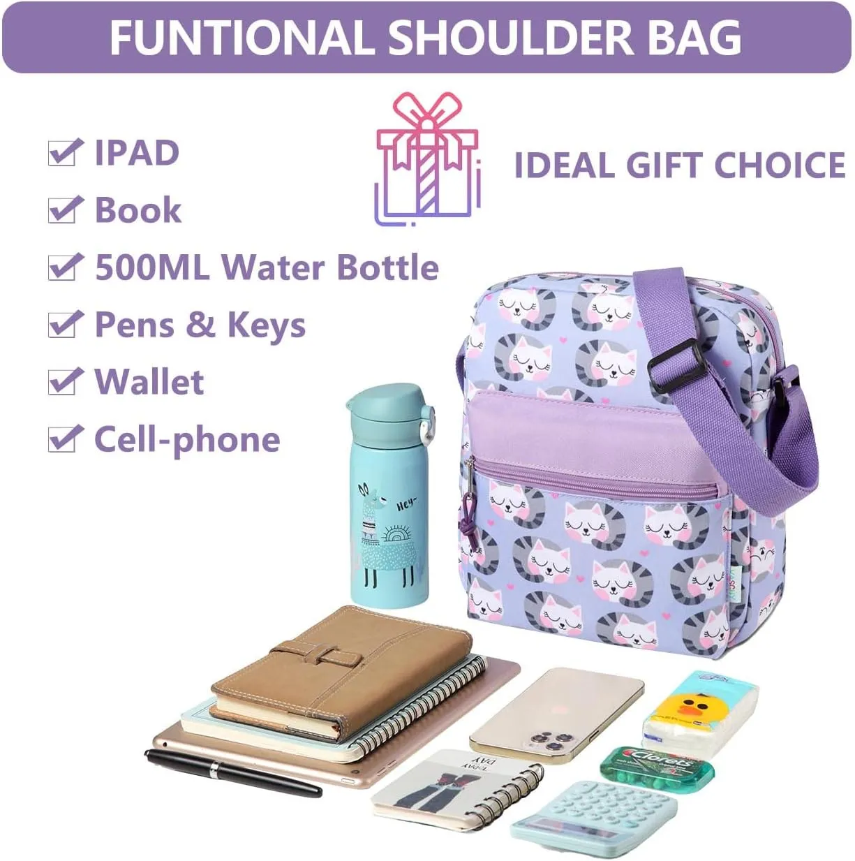 VASCHY Crossbody Bag Purse for Girls, Lightweight Small Messenger Shoulder Bag Gift for Preteen/Teen Little Kids