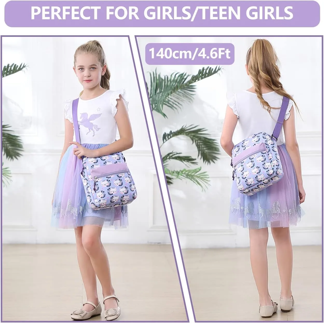 VASCHY Crossbody Bag Purse for Girls, Lightweight Small Messenger Shoulder Bag Gift for Preteen/Teen Little Kids