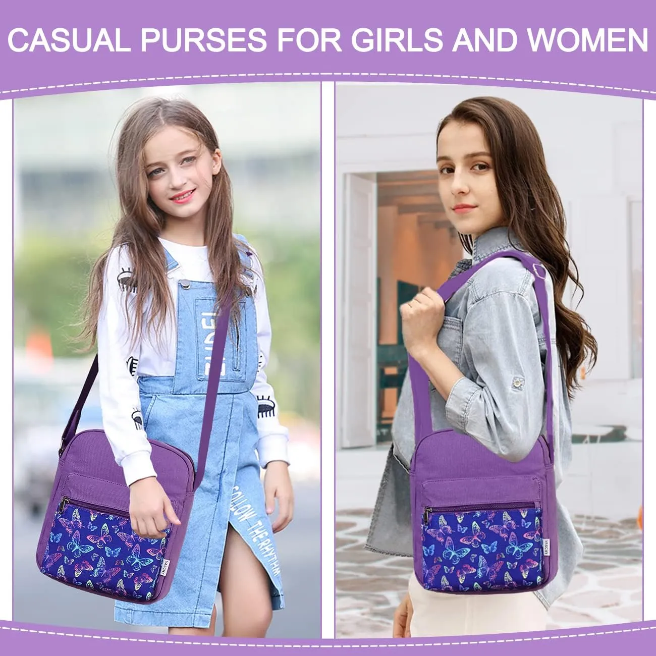 VASCHY Messenger Bag for Girls, Lightweight Canvas Crossbody Bag Purse for Teen Girls Women Fits Water Bottle