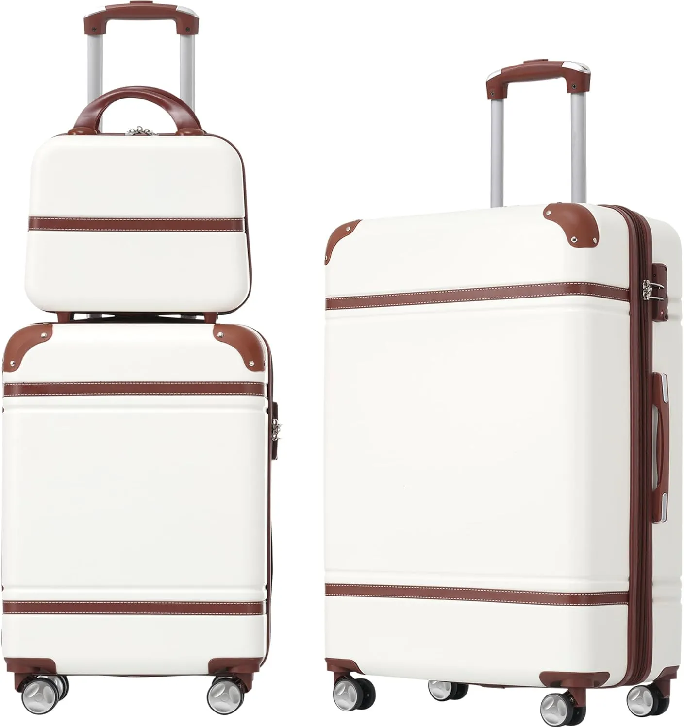 Versatile Hardshell Luggage Set for All Travelers, 20" and 24" Spinners with Cosmetic Case, Lightweight White Design