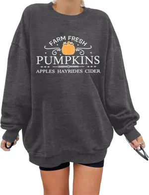 VILOVE Oversized Fall Sweatshirt Women Farm Fresh Sweatshirt Pumpkin Graphic Hoodie Autumn Sweatshirt It's Fall Y'all Top
