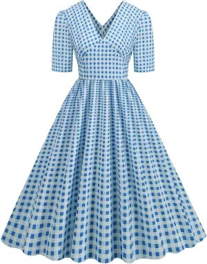 Vintage Dress for Women Semi-Formal 1950s Polka Dots V-Neck Swing A-Line Rockabilly Midi Dresses Garden Party Dresses