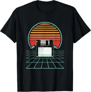 Vintage Floppy Disk Retro 70s 80s Sunset Geek Computer Nerd T-Shirt