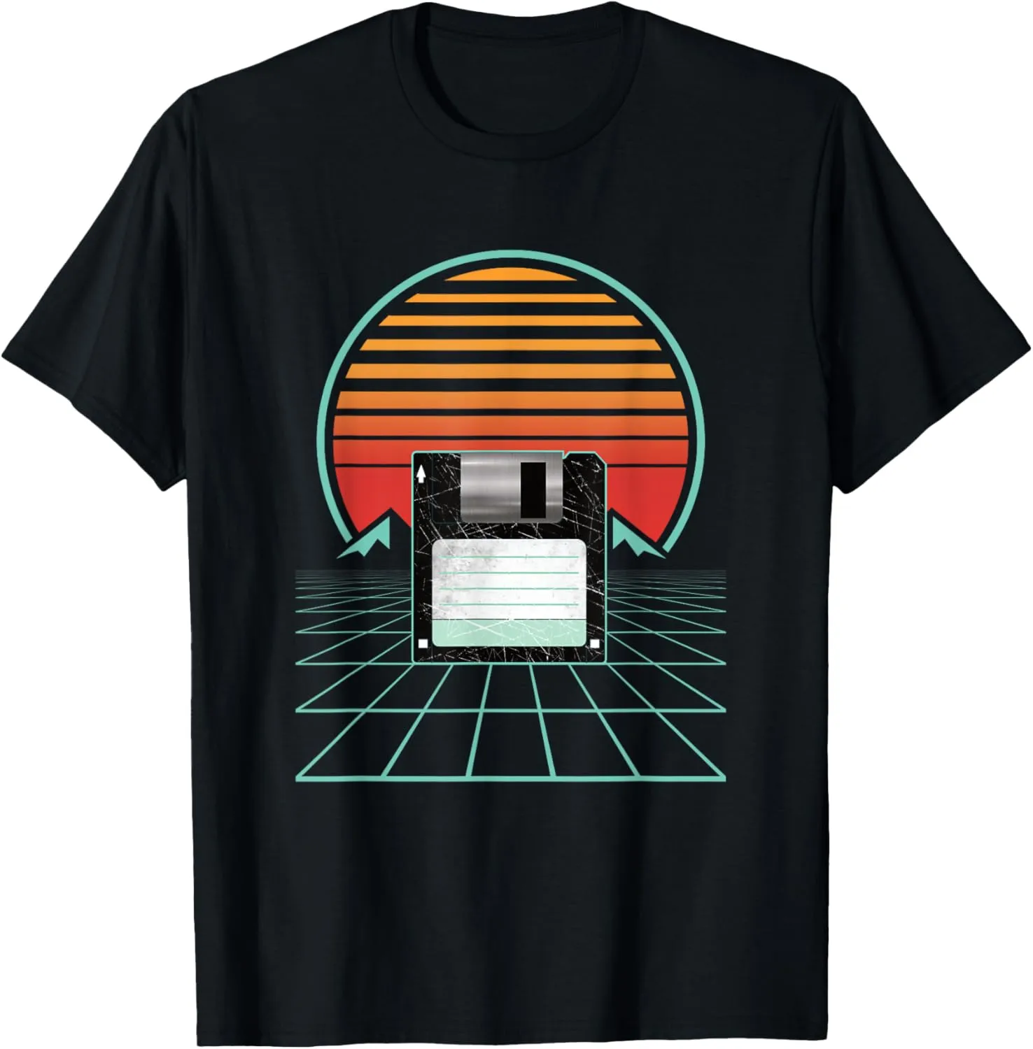 Vintage Floppy Disk Retro 70s 80s Sunset Geek Computer Nerd T-Shirt