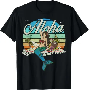 Vintage, Retro, Hawaiian Mermaid Vacation Sunset T-Shirt