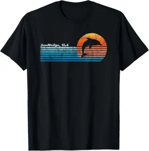 Vintage Sandbridge, VA Retro 80s Dolphin Sunset T-Shirt