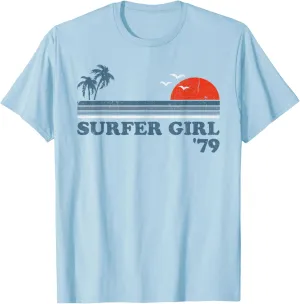 Vintage Surfer Girl Surfing Beach Retro Sunset Surf 70s Gift T-Shirt